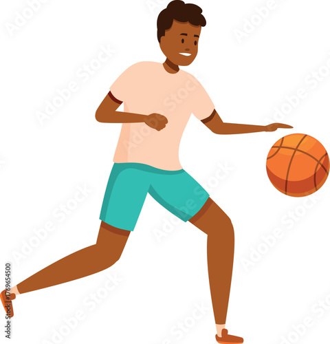 Dynamic illustration of a young basketball player dribbling during a streetball match, showcasing agility and skill