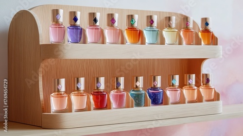 Wallpaper Mural Nail polish collection on wooden display shelf Torontodigital.ca