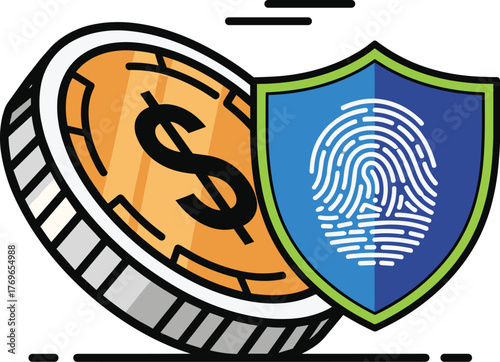 Secured Digital Finance Illustration: Protecting Investments in Modern Technology with Cybersecurity Shield, Preventing Fraud and Ensuring Financial Safety in Fintech Industry, Symbolizing Trust and C