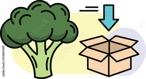 Fresh Broccoli Dispatch:  Organic Produce Being Packed for Shipment to Retail Outlets - Illustration of Fresh Vegetables for Grocery Delivery, Sustainable Agriculture, Farm to Table Concepts, Healthy