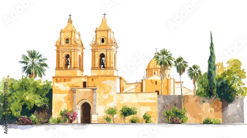 Santa Catalina Monastery. Santa Catalina Monastery hand drawn watercolor illustration