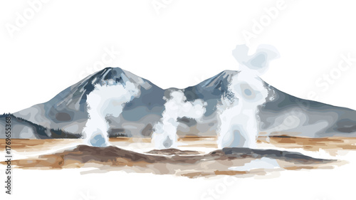 El Tatio Geysers. El Tatio Geysers hand drawn watercolor illustration