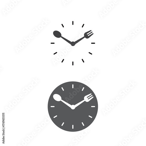 Clock with hands, spoon and fork.