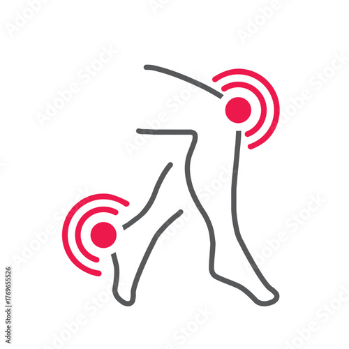Two legs with symbols for knee and heel pain.