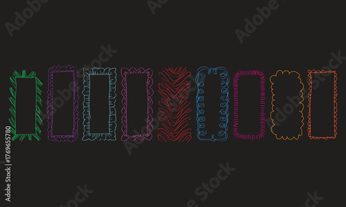 Colorful Hand Drawn Decorative Frames – Neon Outline Rectangular Border Set