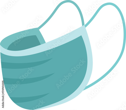 Simple illustration of a teal medical face mask, essential protection equipment against viruses and bacterial infections