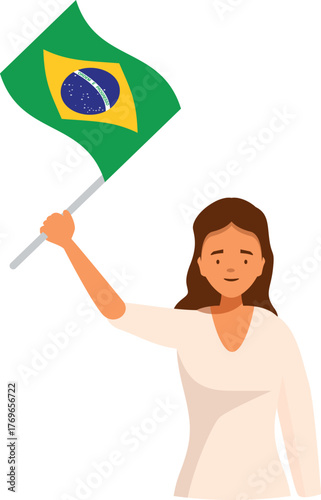 Young woman proudly waving brazilian flag, celebrating national identity and patriotic spirit