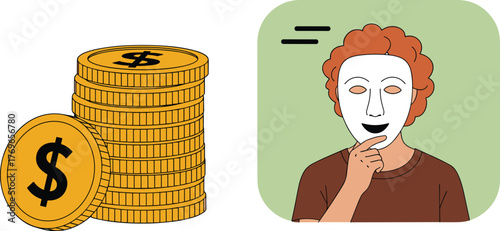 Contemplative Con Artist Planning Financial Scheme in a Green Office Setting, Representing Deception and Wealth Building for Business Presentations and Marketing Materials with a Minimalist, Modern St