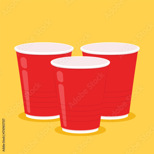 Red beer cup vector. Red plastic cup isolated on white background. Red plastic party cup.