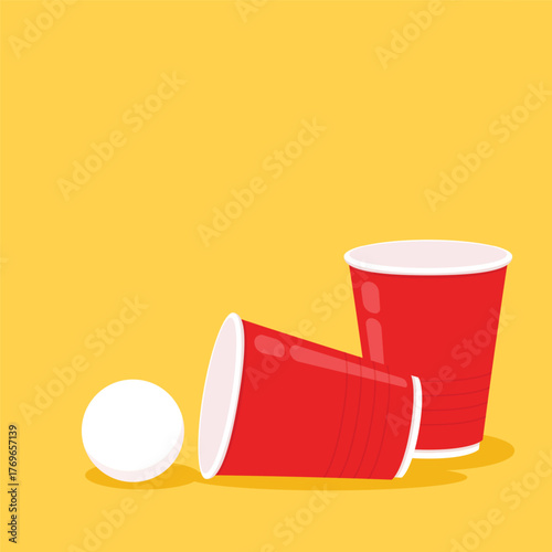Red beer cup vector. Red plastic cup isolated on white background. Red plastic party cup.