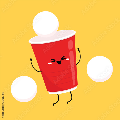 Red plastic party cup, material design. Red beer cup vector. plastic character design.