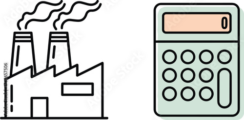 Factory Emissions and Financial Calculation: Depicting Industrial Accounting and Environmental Cost Analysis for Business Presentations, Financial Reports, and Environmental Impact Studies, in a Clean