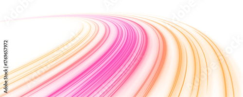 PNG futuristic city road with twisting pink, red, and blue light streaks. Yellow neon trails enhance glowing motion blur. Perfect for digital energy, speed, and night backgrounds.