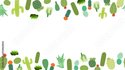 Banner background horizontal seamless frame with succulent plants and cactuses vector