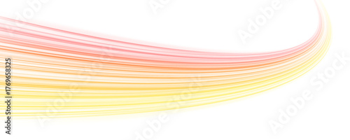 PNG glowing yellow and pink light trails twist across urban highways. Red and blue neon streaks enhance motion blur and dynamic energy flow. Ideal vector for futuristic city, speed, and technology the