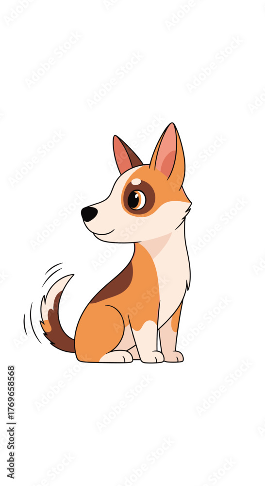 Fototapeta premium Cute cartoon corgi dog sitting and wagging its tail happily on a white background.