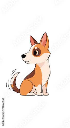 Cute cartoon corgi dog sitting and wagging its tail happily on a white background.