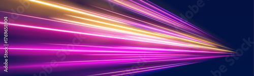 PNG purple neon light trails with twisting curves and glowing motion blur. Dynamic energy swirls across the futuristic cityscape. Perfect for digital speed, technology, and night visuals.