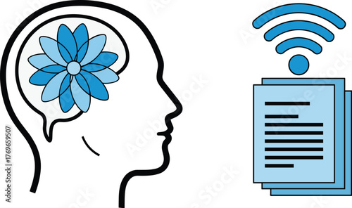 Human Mind Connecting to Digital Information via Wireless Technology, Showcasing Cognitive Processing and Data Transfer for Business Presentations and Technology, Modern and Innovative Style (197/200)