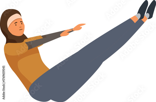 Young athletic woman wearing hijab is doing a core strengthening exercise, promoting health and wellness