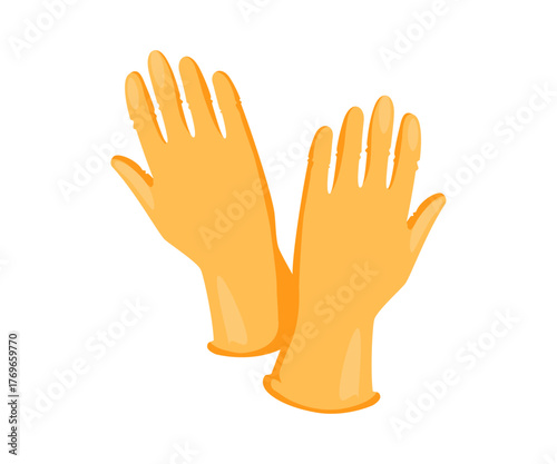 Rubber hand gloves on white background, vector illustration of yellow gloves. Latex gloves as a symbol of protection