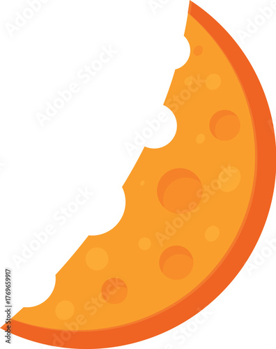 Cartoon illustration of a bitten slice of swiss cheese, isolated on white background