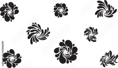 Abstract Black and White Water Drop Swirls on White Background Design