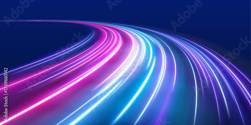 PNG light trail vector with blue and orange glow, representing motion and acceleration, perfect for digital transport or tech speed themes.