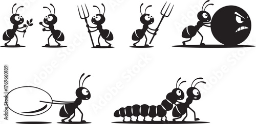 Cartoon Ant Characters Collection in Various Poses and Activities Vector Illustration