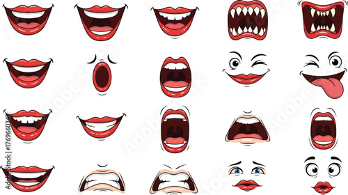 Collection of cartoon mouths and facial expressions displaying various emotions