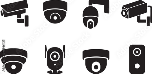 Security camera icon set vector design for surveillance and safety