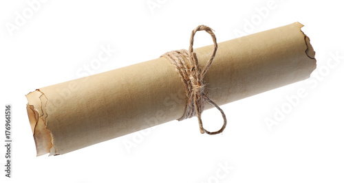 Scroll of old parchment paper isolated on white