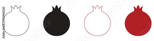 Ripe pomegranate icon set isolated on white background. Vector illustration.