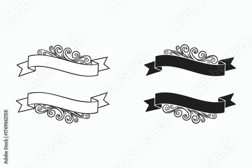 Decorative ribbon banners isolated on white background