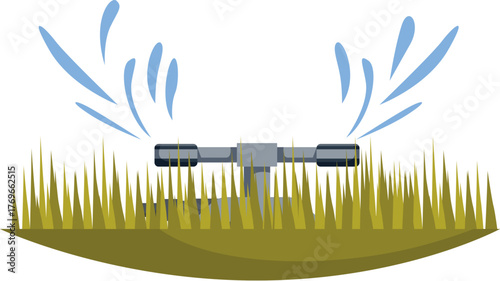 Water sprinkler irrigating green grass, gardening and lawn care concept