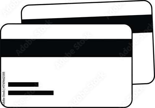 Two blank white credit cards with black magnetic stripe and signature line for customization