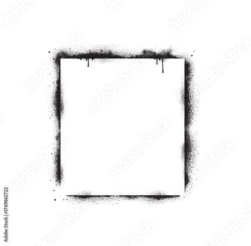Spray paint graffiti stencil frames. Black airbrushing paint banner, stenciling backdrop and spray paint texture borders. Brush splash abstract rectangular stencil border. Isolated vector icons set