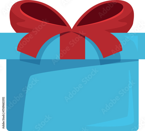 Festive gift box wrapped in light blue paper and adorned with a vibrant red ribbon bow, perfect for birthdays, holidays, or any special occasion