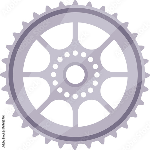 Close up of a bicycle chainring rotating, showcasing its role in generating power and propelling the bike forward