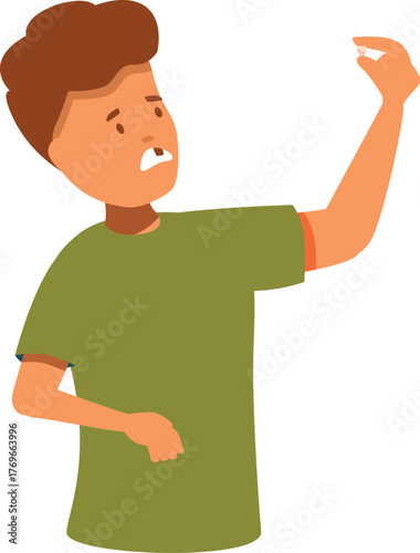 Young boy experiencing the common childhood event of losing a tooth, expressing fear and worry about this new stage