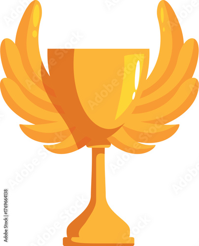 Shiny golden trophy cup with majestic wings, symbolizing victory, achievement, and success