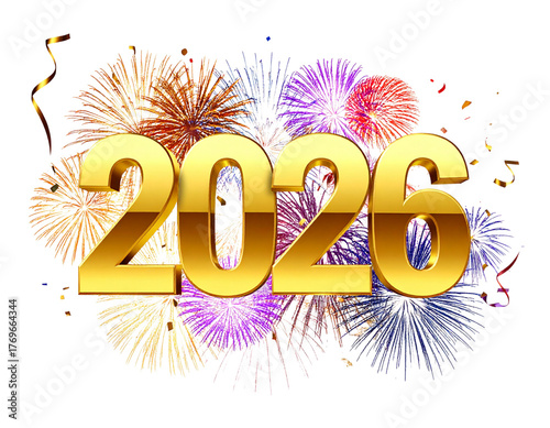 Golden 2026 New Year Celebration with Fireworks