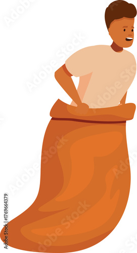 Happy boy participating in sack race competition at summer camp