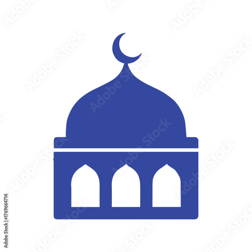 mosque silhouette logo with arched doorways dome and crescent gradient blue maroon editable vector eps jpeg png