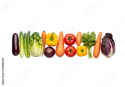 Fresh and Colorful Vegetables Arranged in a Row on White Background.
