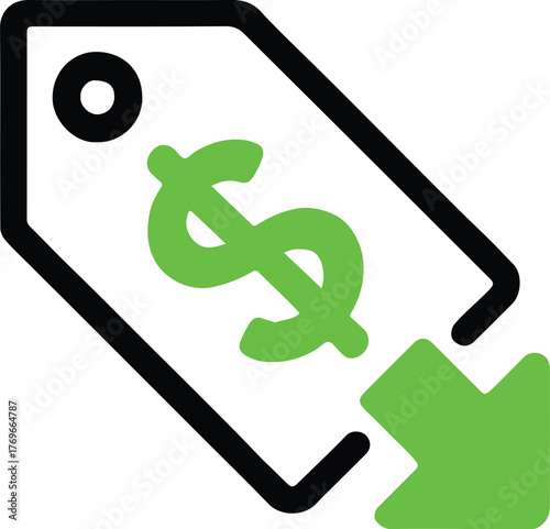 flat outline dollar pricetag with arrow down vector symbol for discount sale banners ecommerce marketing assets