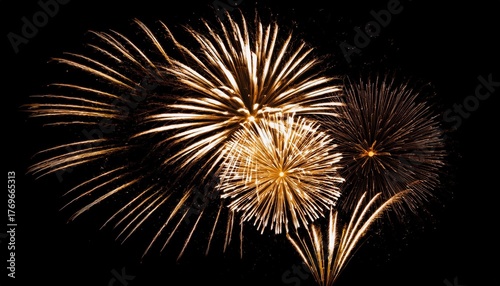 Beautiful illustration of colorful fireworks on plain black background. Colorful Fireworks in black sky background for New Year celebration concept.