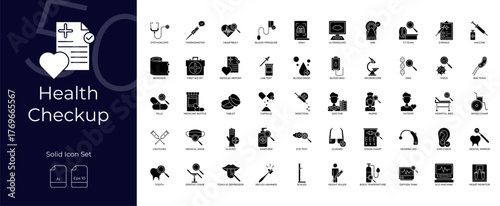 Health Checkup Solid Editable Icons set.