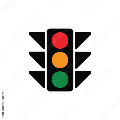 vertical traffic signal illustration red amber green with visors black housing scalable vector for signage