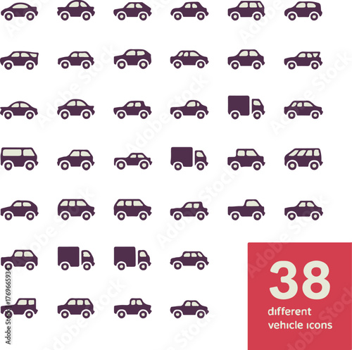 vehicle icons pack minimalist silhouettes for apps web and print including sedan hatchback suv van truck bus pickup